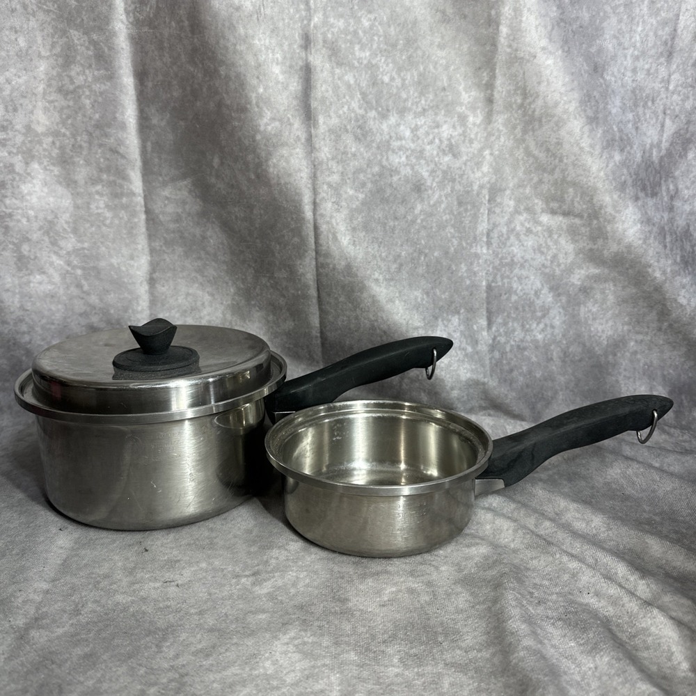 Colonial Ware 1 & 6 qt‎ Sauce Pot Pan & Lid 3 Ply 18/8 Stainless Steel